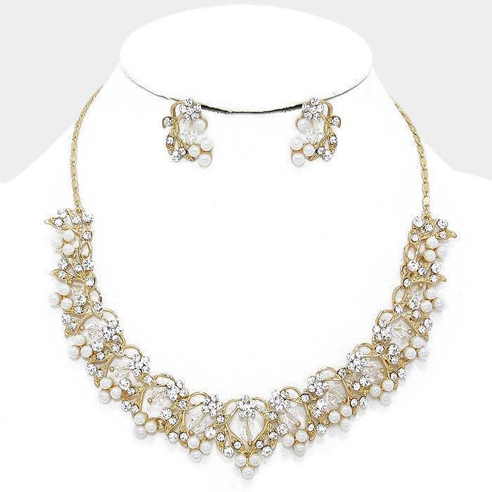 Gold Floral Crystal Rhinestone Pearl Necklace - Jewelry Store by Erik Rayo