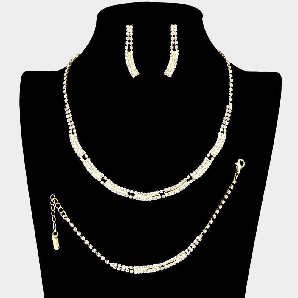 Gold 3 Piece Rhinestone Necklace Jewelry Set - Jewelry Store by Erik Rayo