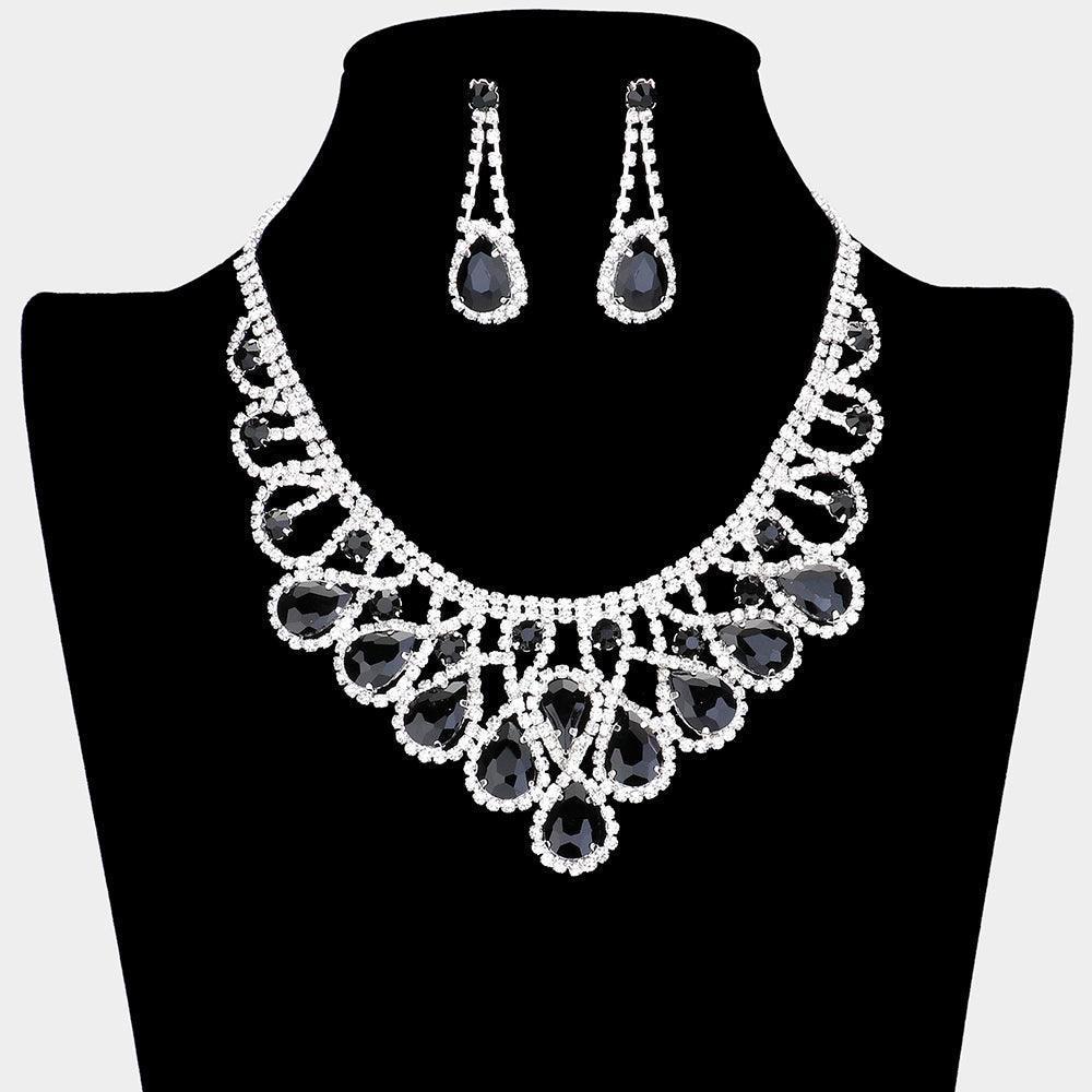 Black Crystal Teardrop Evening Necklace Rhinestone Paved - Jewelry Store by Erik Rayo