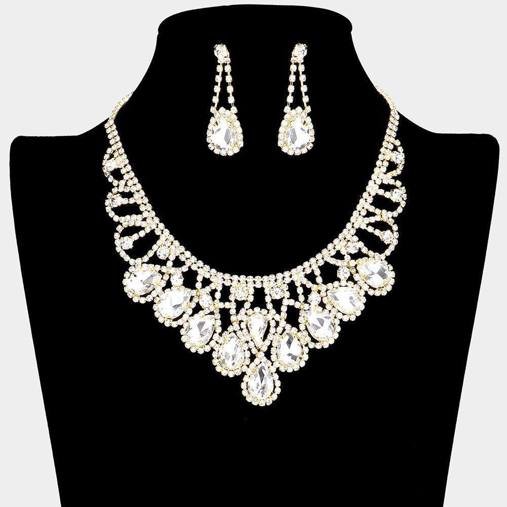 Gold Crystal Teardrop Draped Evening Necklace - Jewelry Store by Erik Rayo