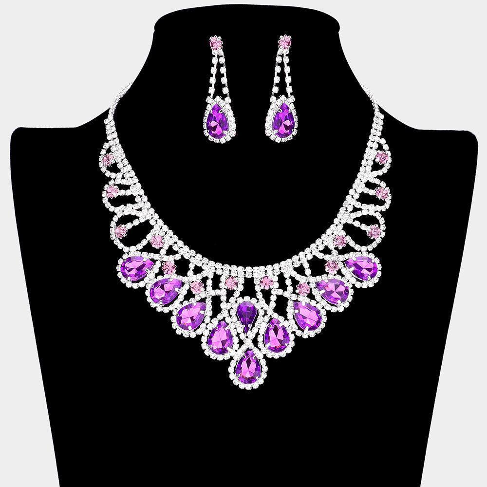 Crystal Teardrop Evening Necklace Rhinestone Paved - Jewelry Store by Erik Rayo
