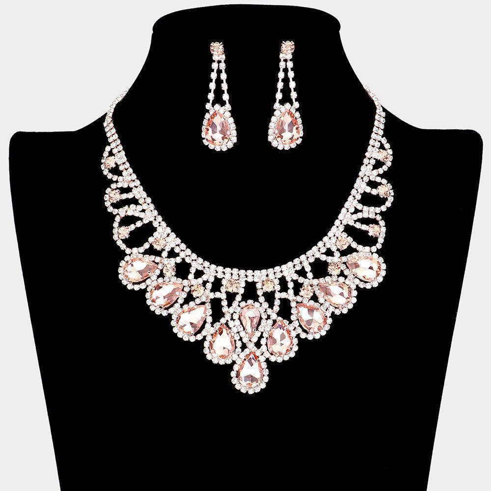 Gold Crystal Teardrop Evening Necklace Rhinestone Paved - Jewelry Store by Erik Rayo