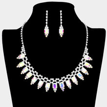 Load image into Gallery viewer, Silver Emerald cut crystal rhinestone necklace
