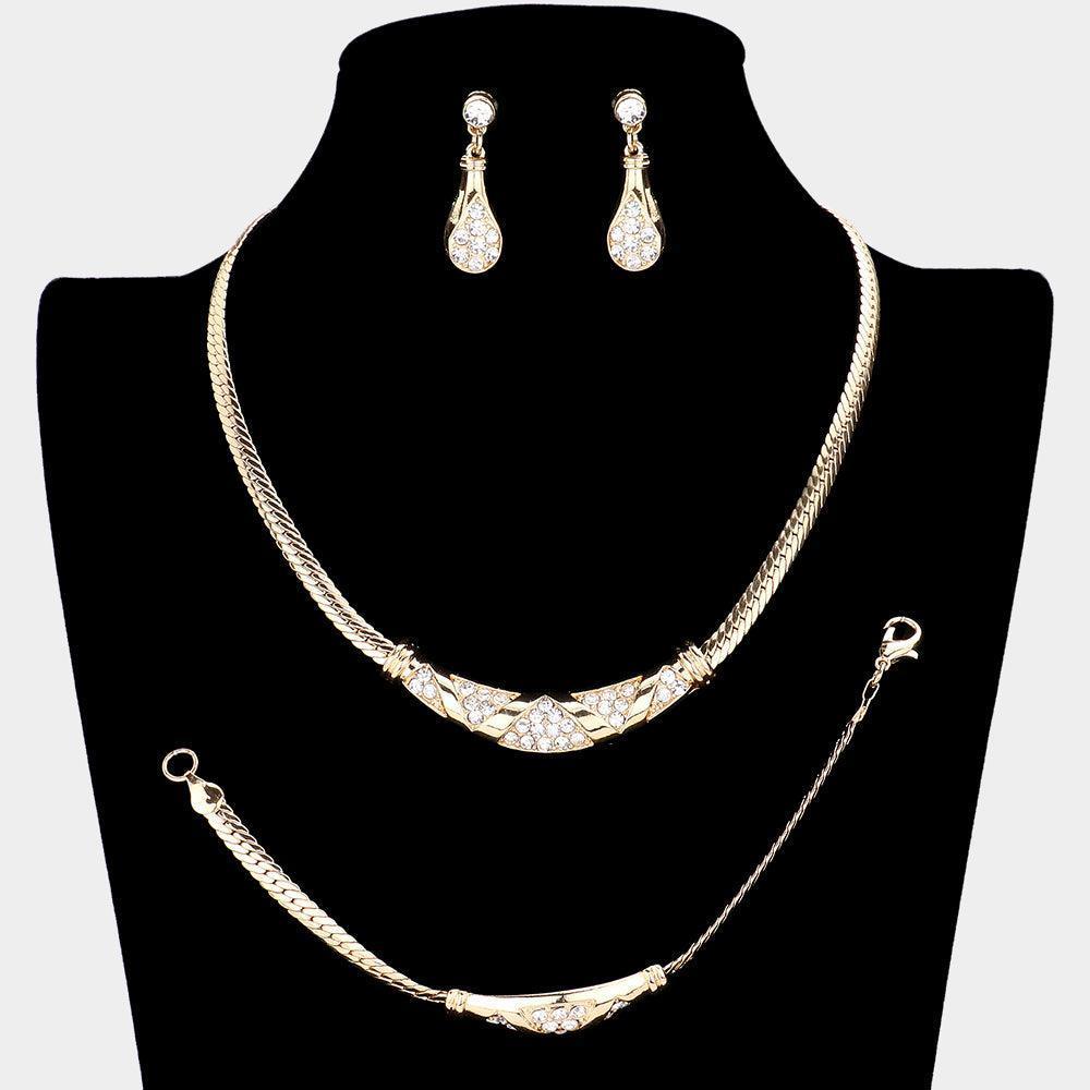 Gold 3 Piece Crystal Rhinestone Metal Necklace Jewelry Set - Jewelry Store by Erik Rayo