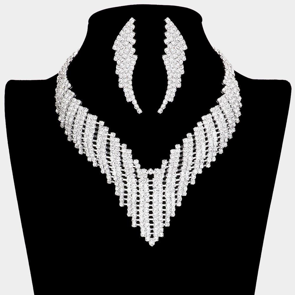 Clear Crystal Jagged Collar Evening Necklace Rhinestone Paved