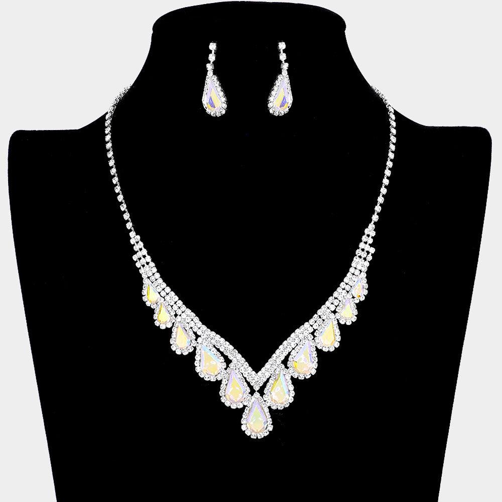 Silver Teardrop Crystal Rhinestone Collar Necklace - Jewelry Store by Erik Rayo
