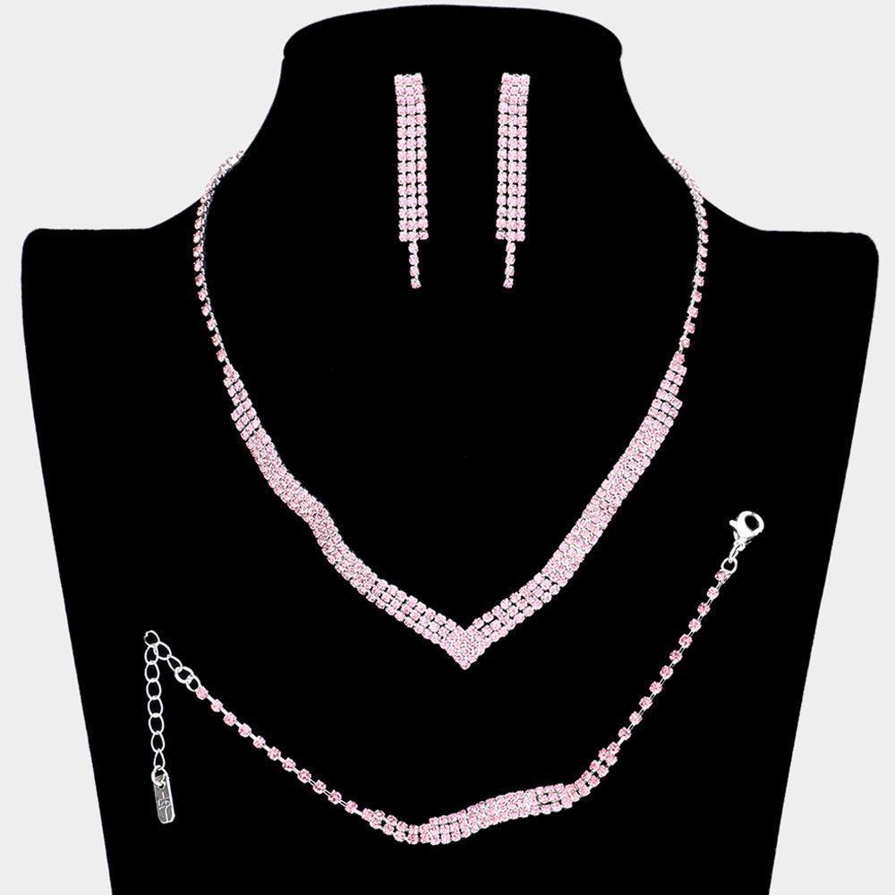 3 Piece 3 Rows Crystal Rhinestone Necklace Jewelry Set - Jewelry Store by Erik Rayo