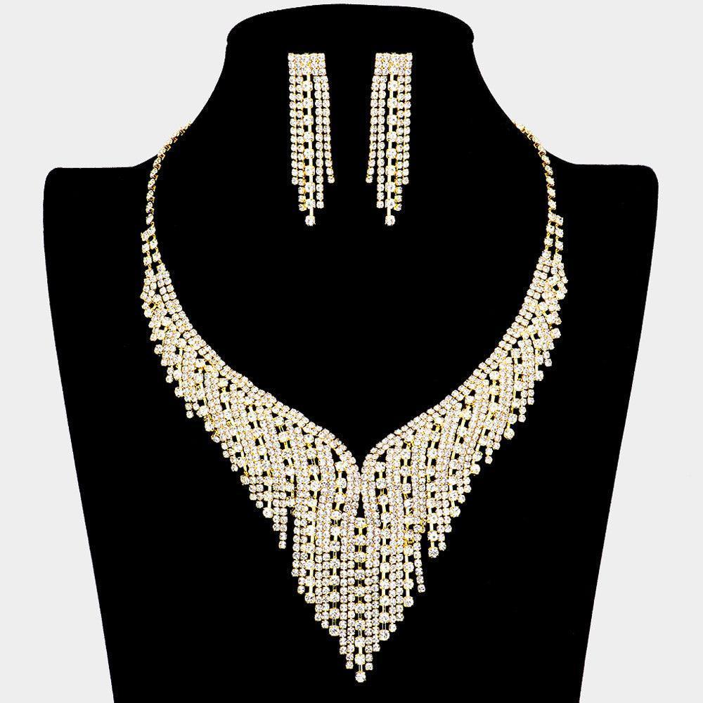Gold V-Collared Rhinestone Necklace Set - Jewelry Store by Erik Rayo