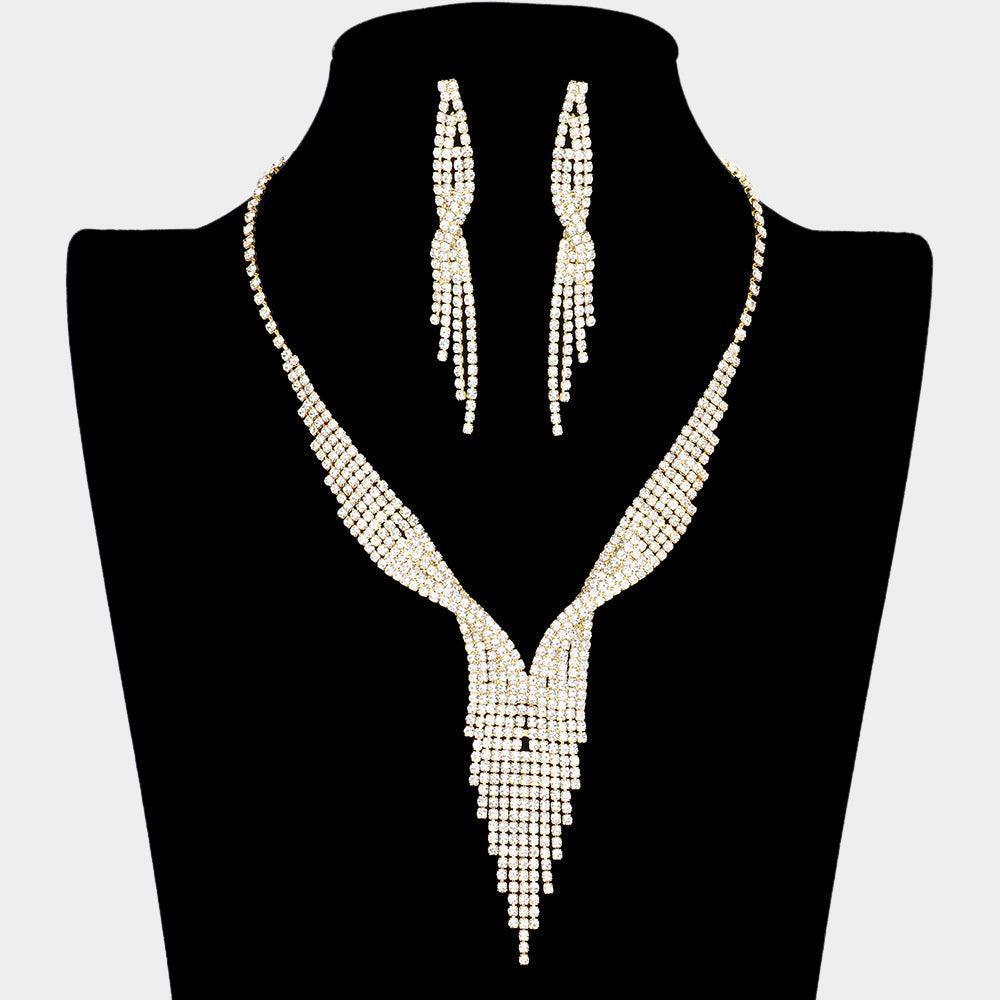 Gold Rhinestone Fringe Necklace - Jewelry Store by Erik Rayo