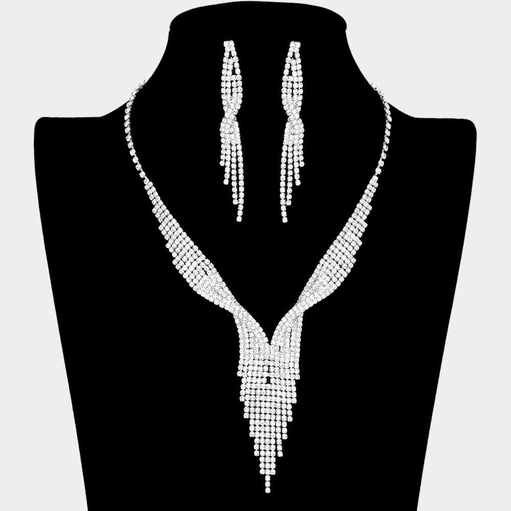 Silver Rhinestone Fringe Necklace