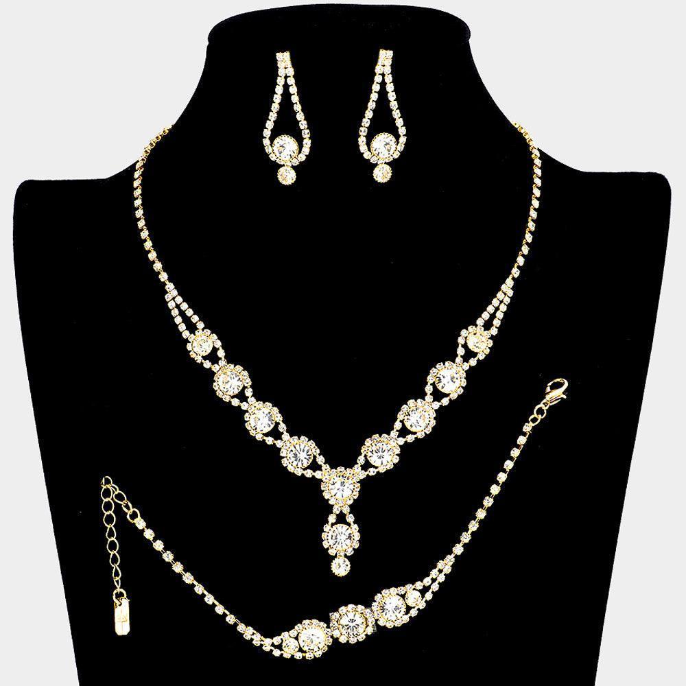 Gold 3 Piece Rhinestone Bubble Necklace Jewelry Set - Jewelry Store by Erik Rayo
