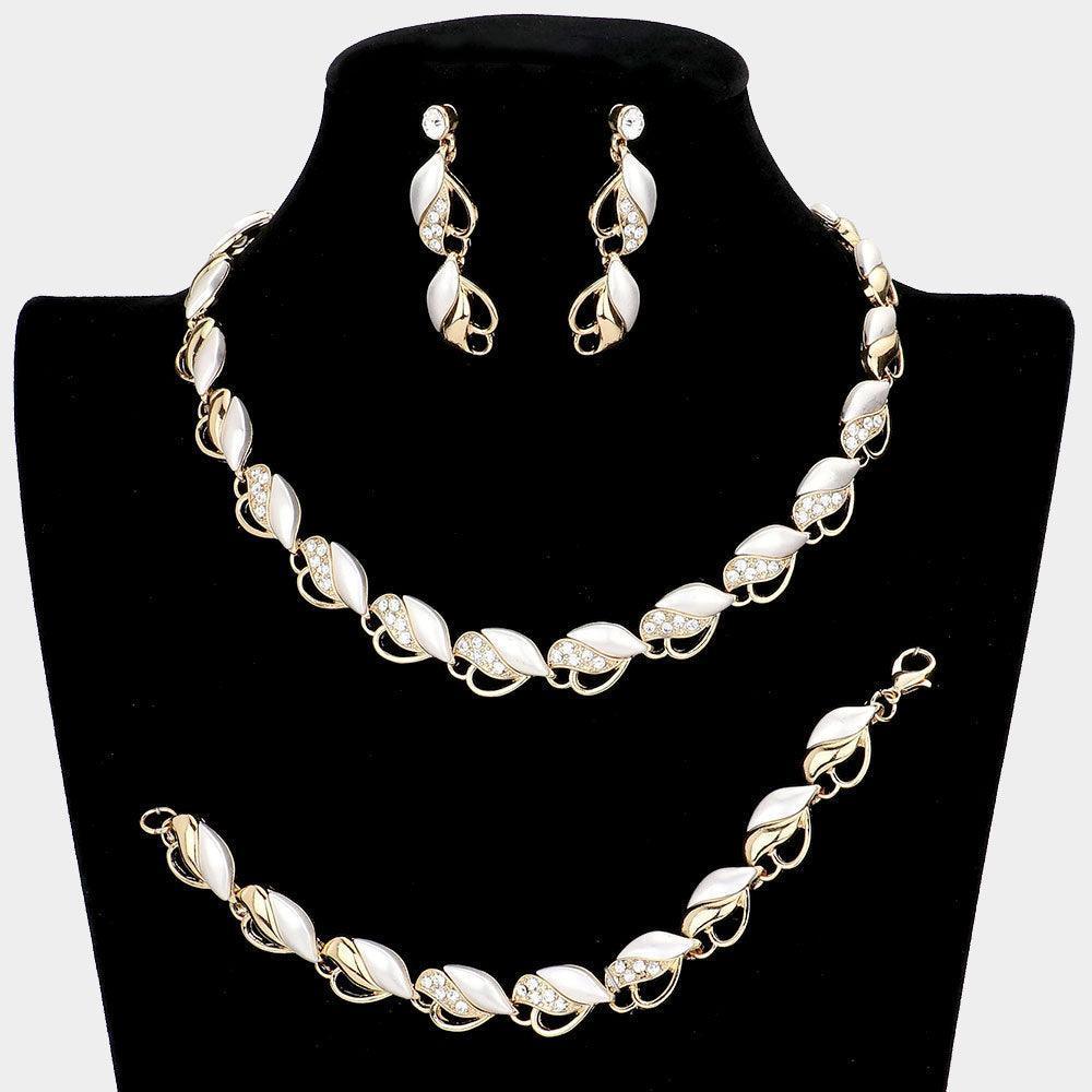 Gold 3 Piece Crystal Rhinestone Marquise Necklace Set - Jewelry Store by Erik Rayo