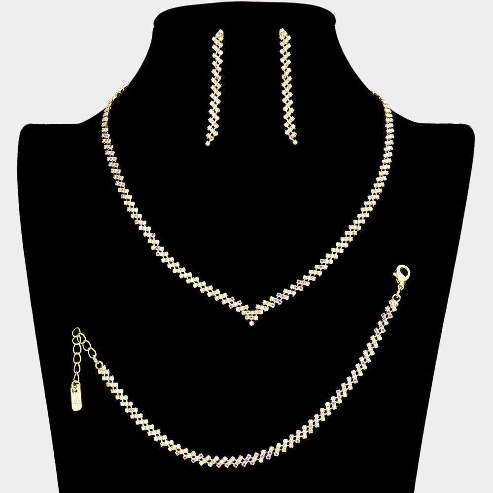 Gold 3 Piece Crystal Rhinestone Marquise Necklace Jewelry Set - Jewelry Store by Erik Rayo