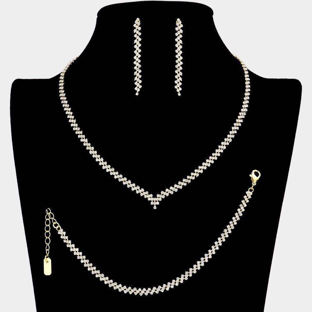 Gold 3 Piece Crystal Rhinestone Marquise Necklace Jewelry Set - Jewelry Store by Erik Rayo