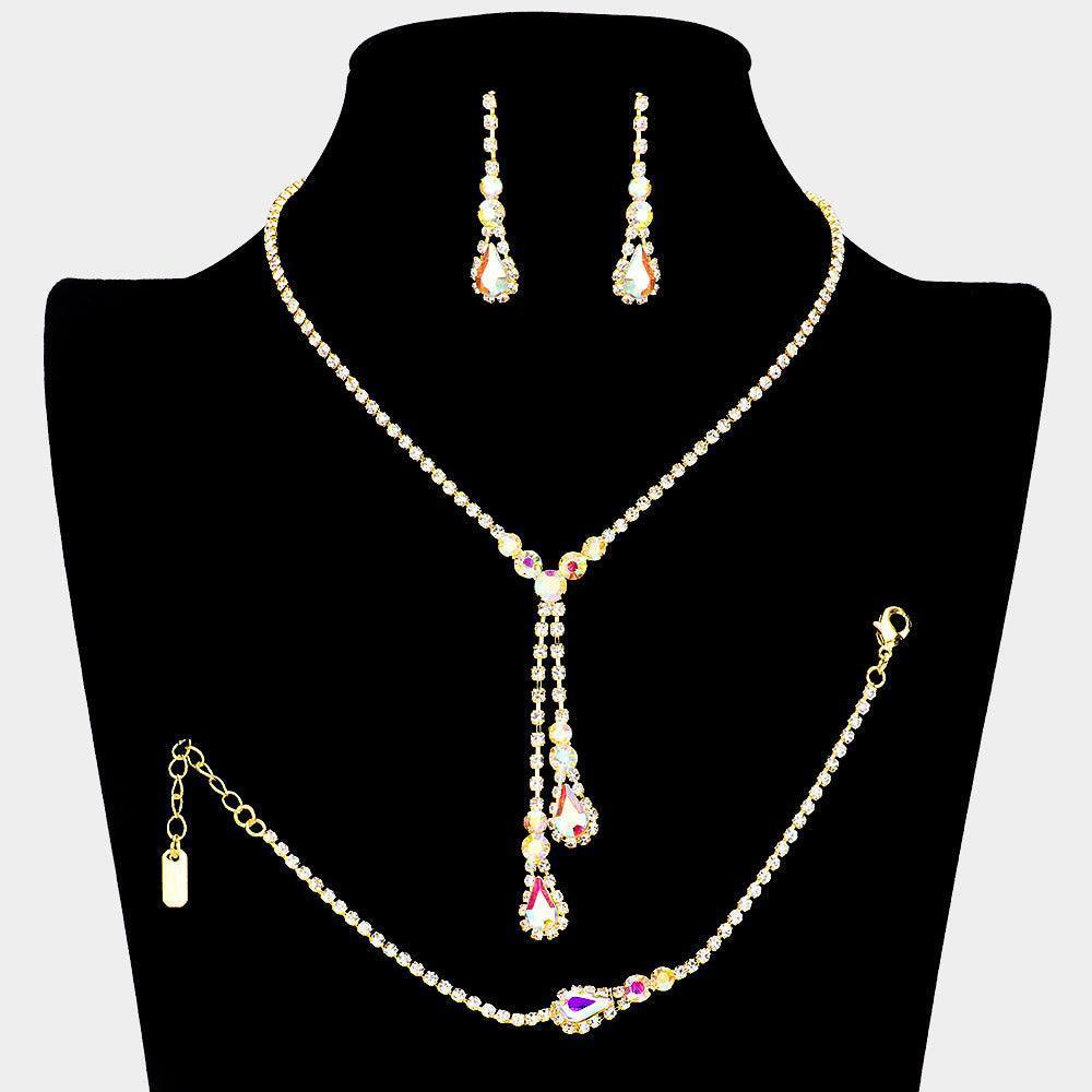 Gold Drop Pave Teardrop Stone Necklace Jewelry Set - Jewelry Store by Erik Rayo