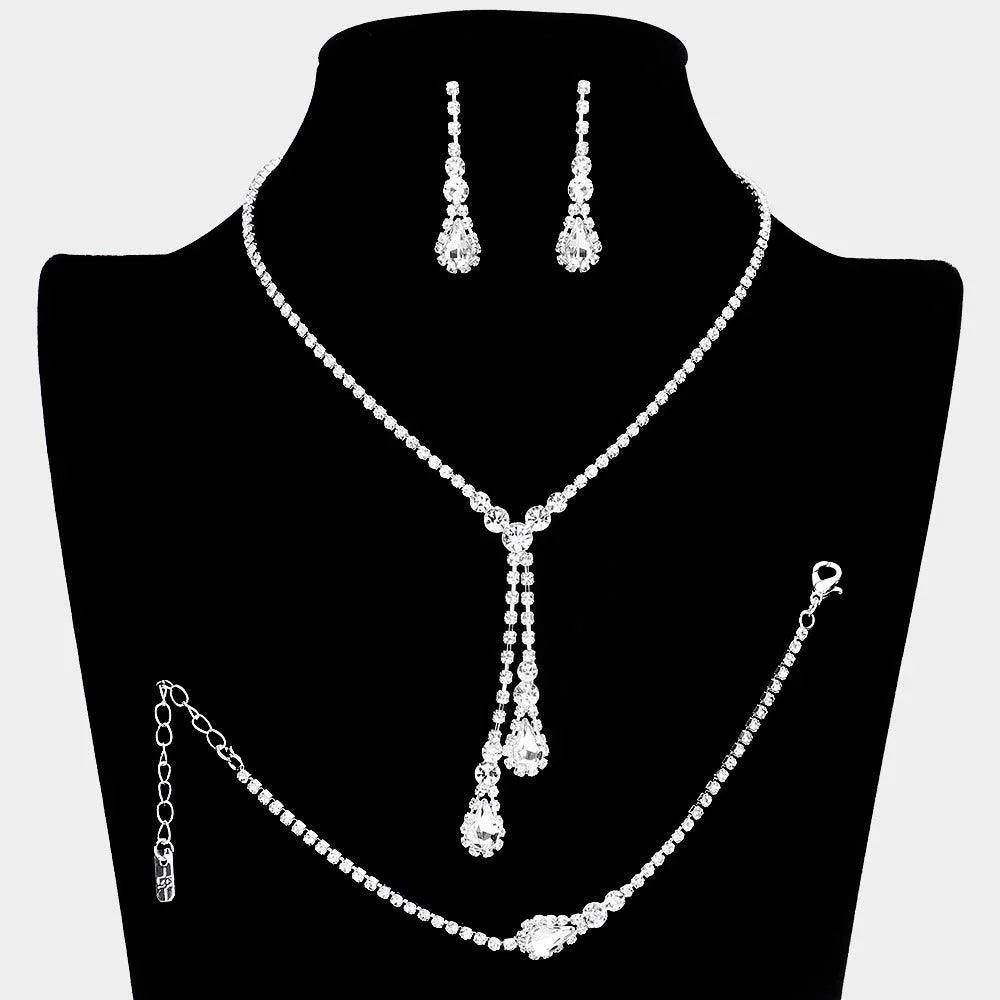 Clear Drop Pave Teardrop Stone Necklace Jewelry Set - Jewelry Store by Erik Rayo