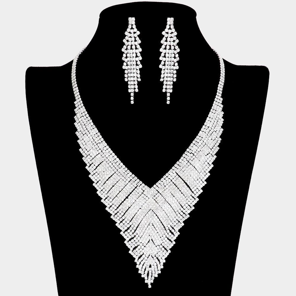 Clear Crystal V Collar Bib Necklace Rhinestone Paved