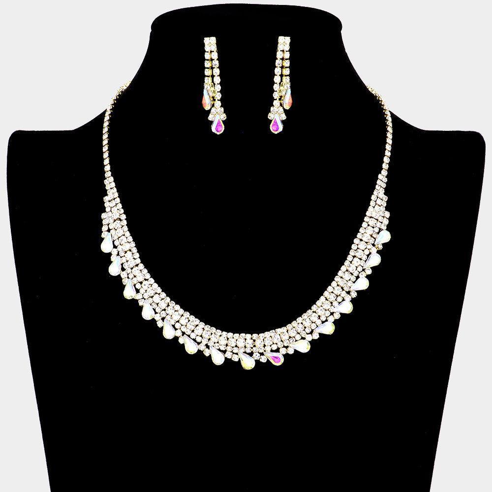 Gold Teardrop Accented Rhinestone Necklace - Jewelry Store by Erik Rayo