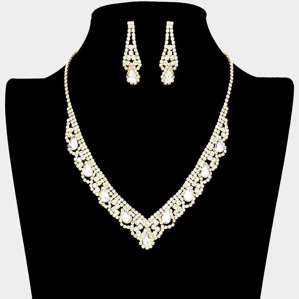 Gold Teardrop Detail Rhinestone Necklace - Jewelry Store by Erik Rayo