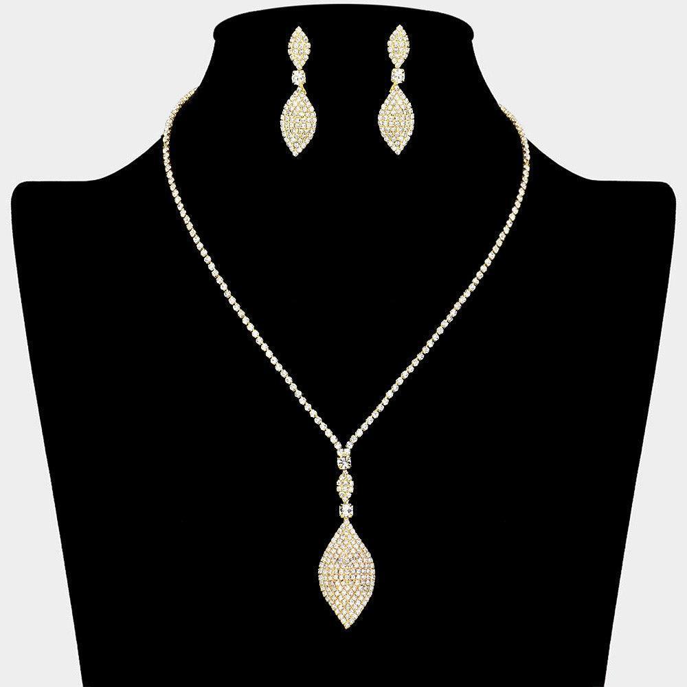 Gold Crystal Petal Dangle Necklace Rhinestone Paved - Jewelry Store by Erik Rayo