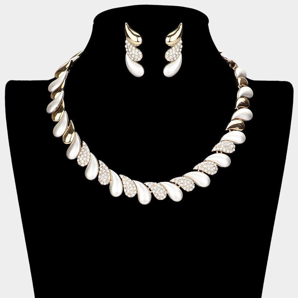 Two Tone Oblique Teardrop Detail Collar Necklace Rhinestone Paved - Jewelry Store by Erik Rayo