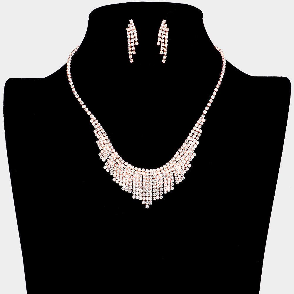 Rose Gold Pave Crystal Rhinestone Collar Necklace