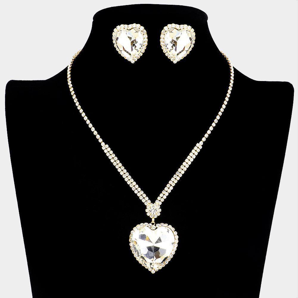 Clear Crystal Heart Pendant Necklace Rhinestone Paved - Jewelry Store by Erik Rayo
