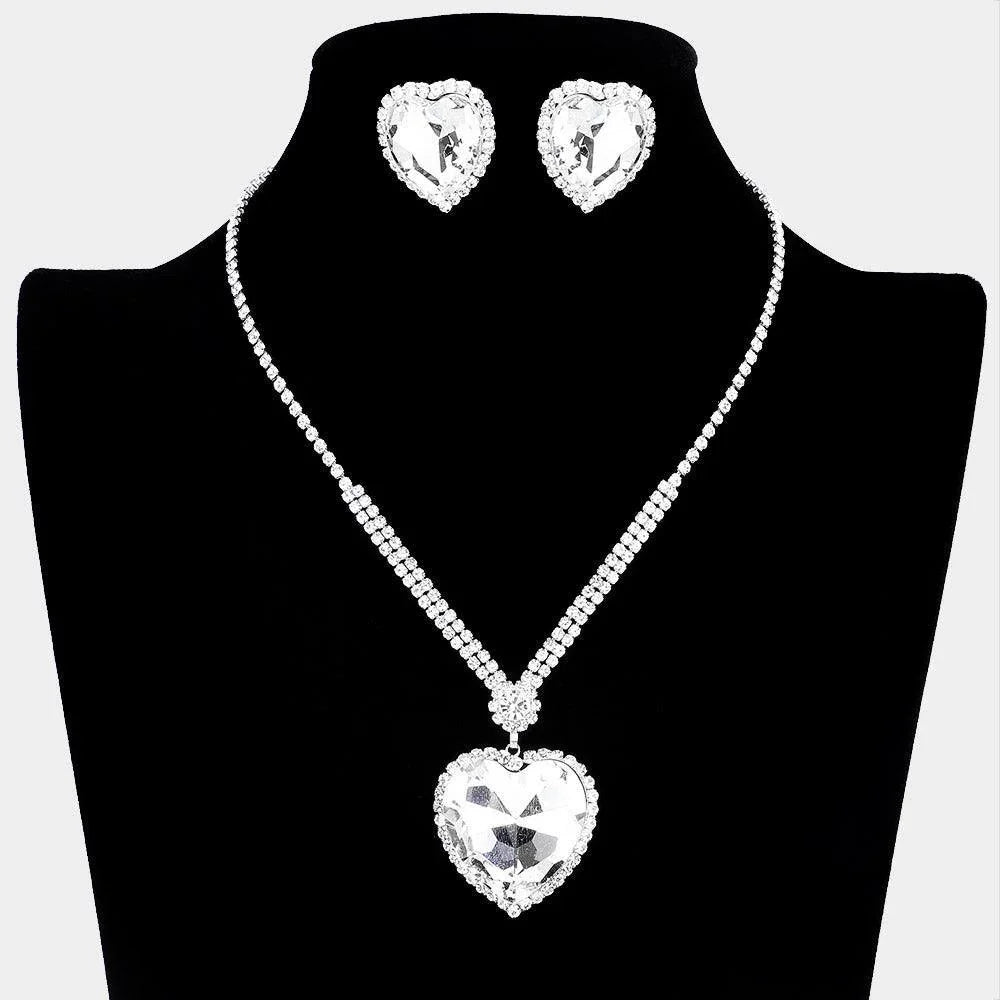Silver Crystal Heart Pendant Necklace Rhinestone Paved - Jewelry Store by Erik Rayo