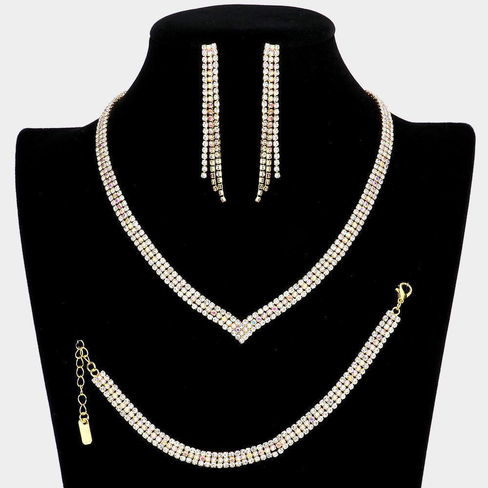 Gold 3 Piece Crystal Necklace Set Rhinestone Paved - Jewelry Store by Erik Rayo