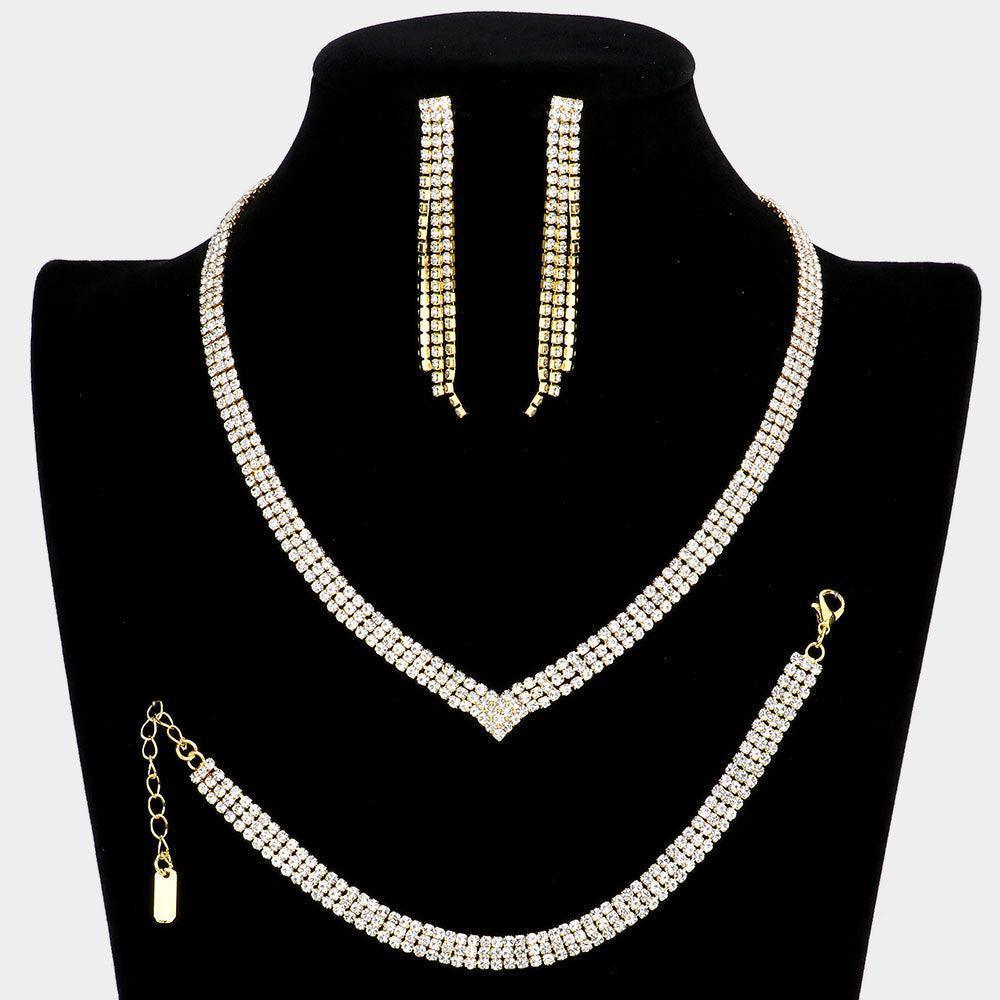 Gold 3 Piece Crystal Necklace Set Rhinestone Paved - Jewelry Store by Erik Rayo