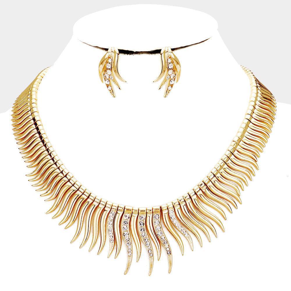 Gold Rhinestone Curved Metal Bar Collar Necklace - Jewelry Store by Erik Rayo