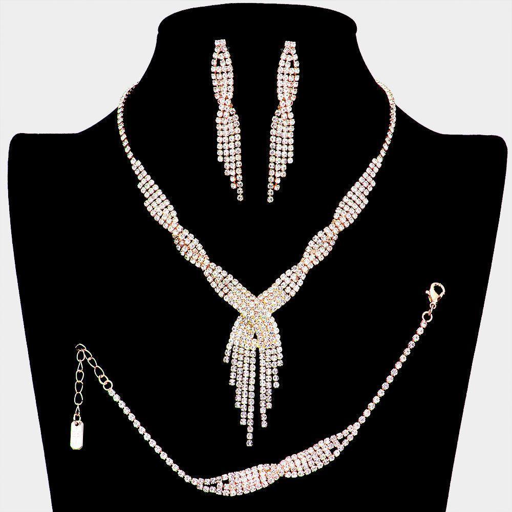 Gold 3 Piece Rhinestone Crystal Fringe Necklace Jewelry Set - Jewelry Store by Erik Rayo