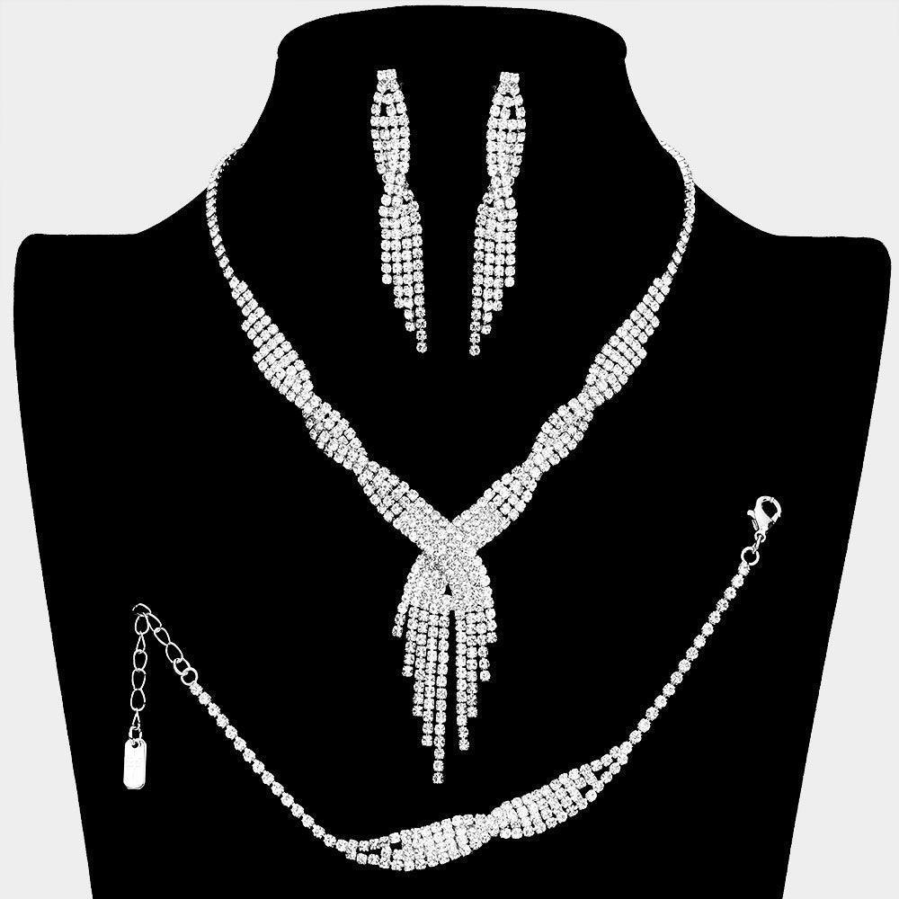 Silver 3 Piece Rhinestone Crystal Fringe Necklace Jewelry Set - Jewelry Store by Erik Rayo