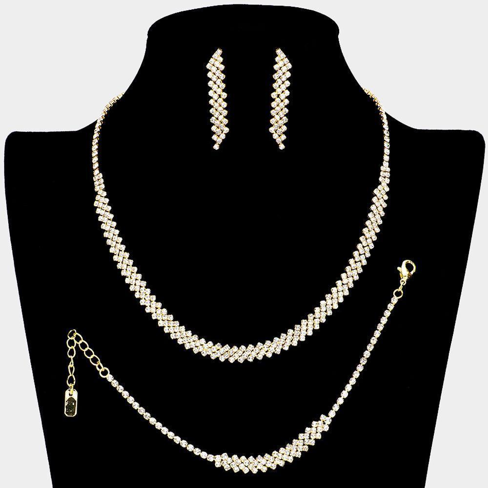 Gold 3 Piece Necklace Jewelry Set Rhinestone Paved - Jewelry Store by Erik Rayo
