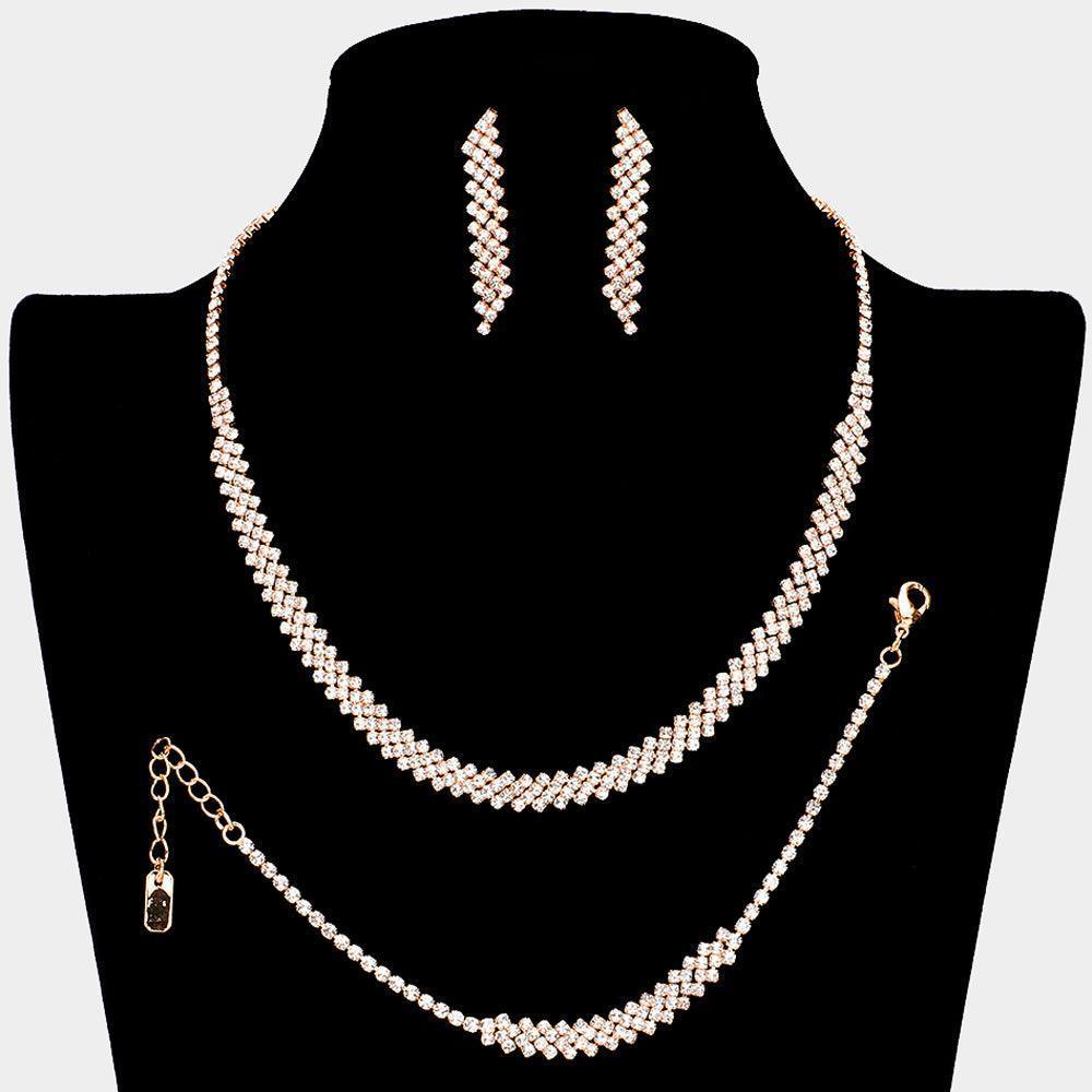 Rose Gold 3 Piece Necklace Jewelry Set Rhinestone Paved - Jewelry Store by Erik Rayo