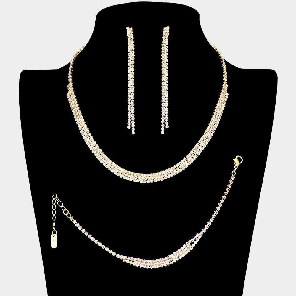 Gold 3 Piece Rhinestone Crystal Fringe Necklace Jewelry Set - Jewelry Store by Erik Rayo