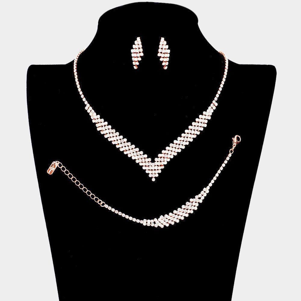 3 Piece V Shaped Rhinestone Necklace Jewelry Set - Jewelry Store by Erik Rayo