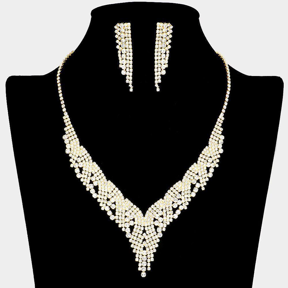 Gold V Shaped Necklace Rhinestone Paved - Jewelry Store by Erik Rayo