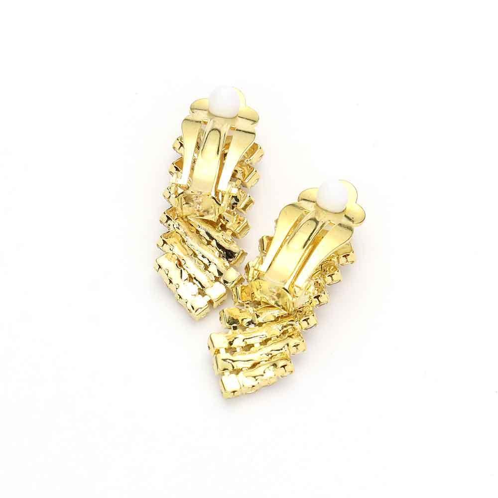 Gold 3 Piece Rhinestone V Shaped Necklace Clip On Earring Jewelry Set - Jewelry Store by Erik Rayo