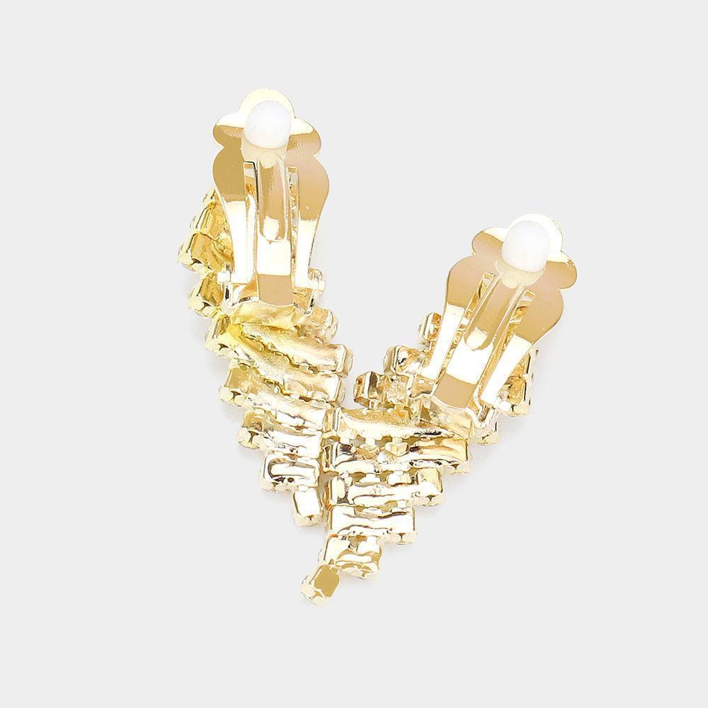 Gold V Shaped Necklace Clip on Earring Set Rhinestone Paved - Jewelry Store by Erik Rayo