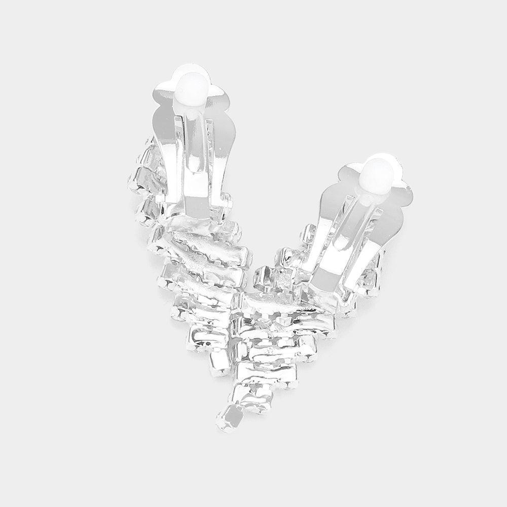 Silver V Shaped Necklace Clip on Earring Set Rhinestone Paved - Jewelry Store by Erik Rayo