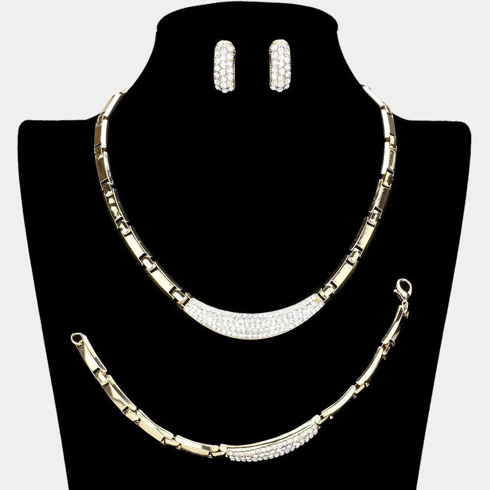 Gold 3 Piece Crystal Rhinestone Necklace Jewelry Set - Jewelry Store by Erik Rayo