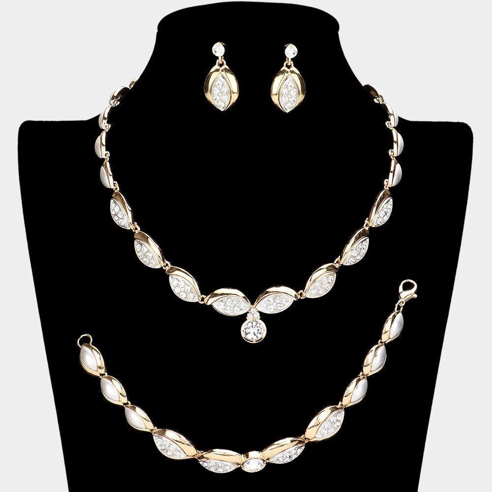 Two Tone 3 Piece Crystal Rhinestone Accented Marquise Necklace Jewelry Set - Jewelry Store by Erik Rayo