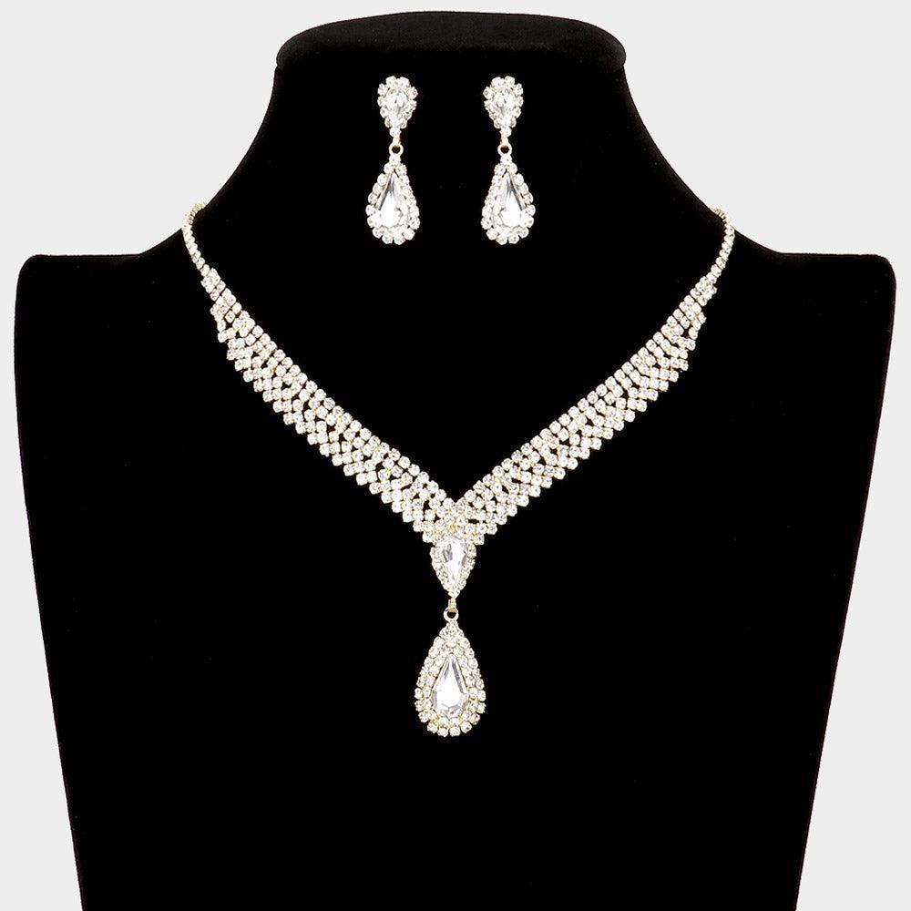 Gold Teardrop Stone Accented Rhinestone Necklace - Jewelry Store by Erik Rayo
