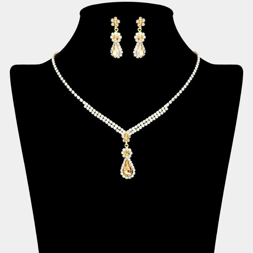 Gold Teardrop Stone Accented Evening Necklace - Jewelry Store by Erik Rayo