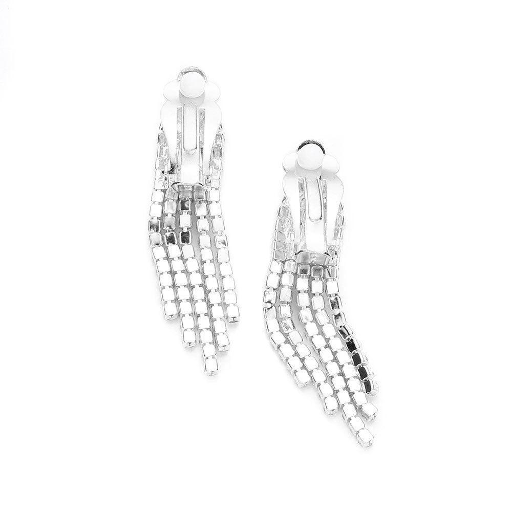 Silver V Shaped Necklace Clip On Earring Set Rhinestone Paved - Jewelry Store by Erik Rayo