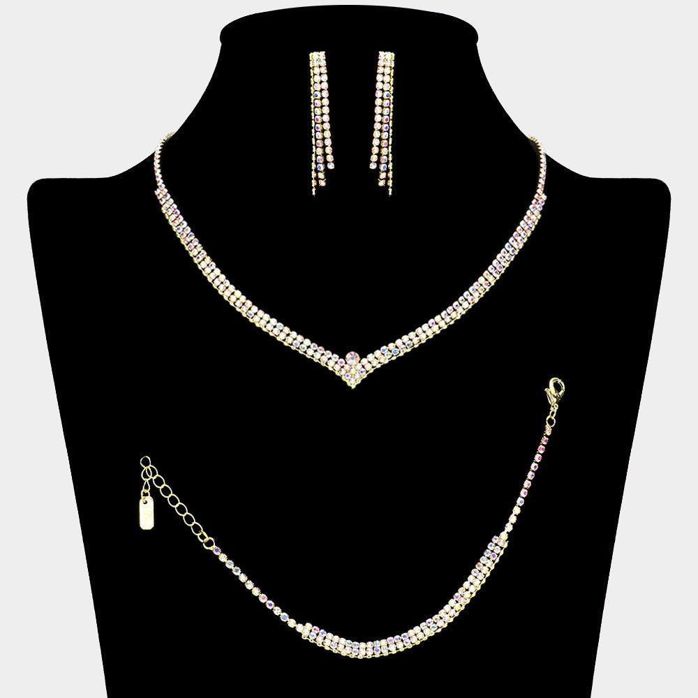 Gold 3 Piece Rhinestone Necklace Jewelry Set - Jewelry Store by Erik Rayo