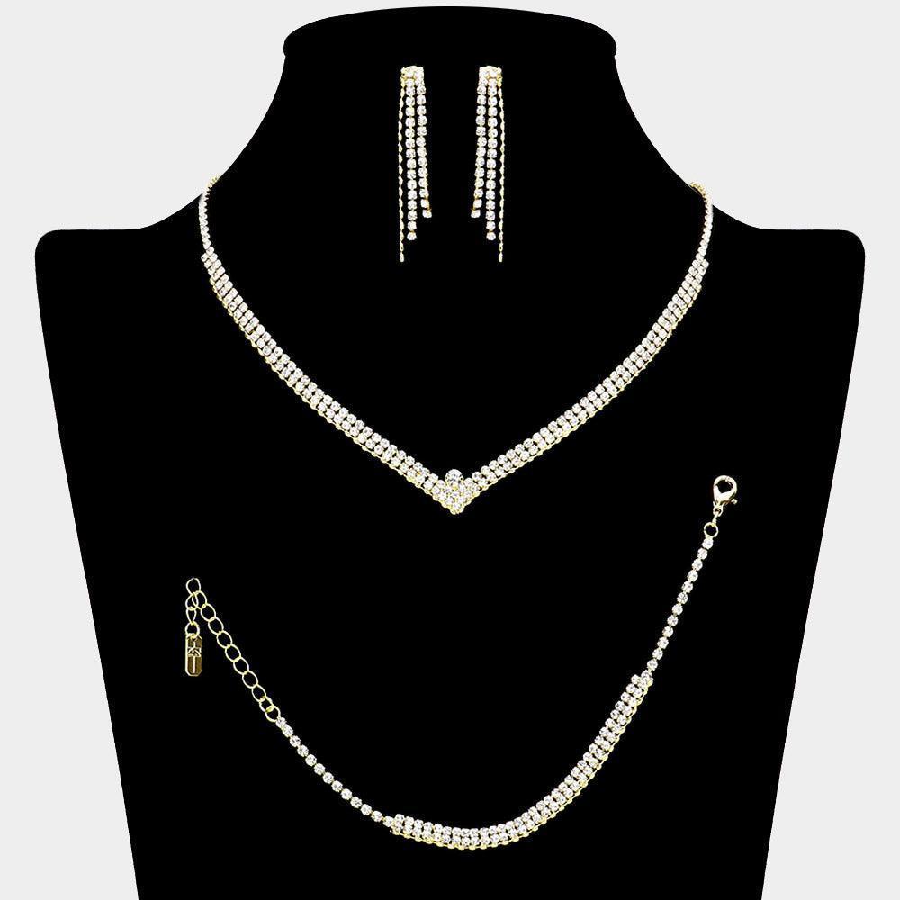 Gold 3 Piece Rhinestone Necklace Jewelry Set - Jewelry Store by Erik Rayo