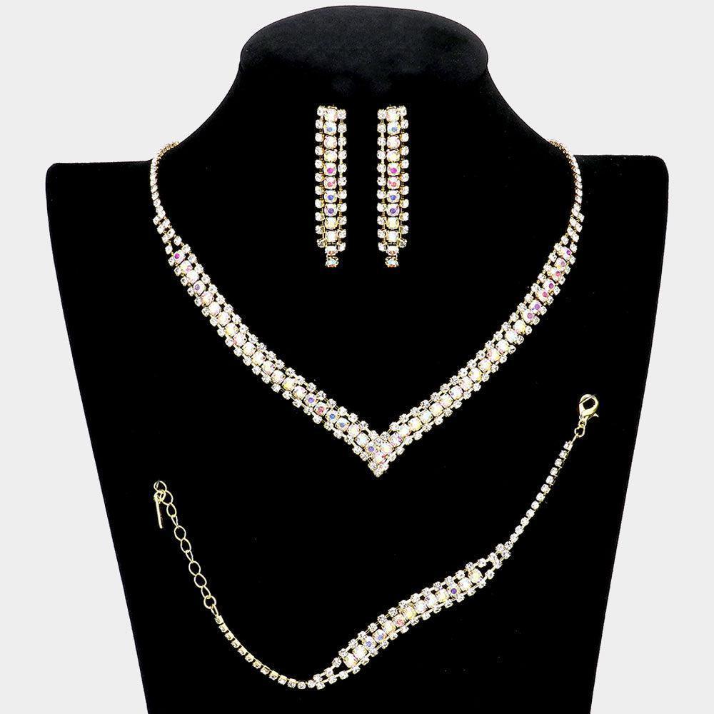 3 Piece Round Stone Detail Rhinestone Necklace Jewelry Set - Jewelry Store by Erik Rayo