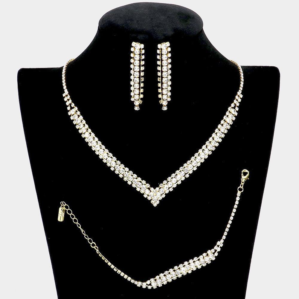 3 Piece Round Stone Detail Rhinestone Necklace Jewelry Set - Jewelry Store by Erik Rayo